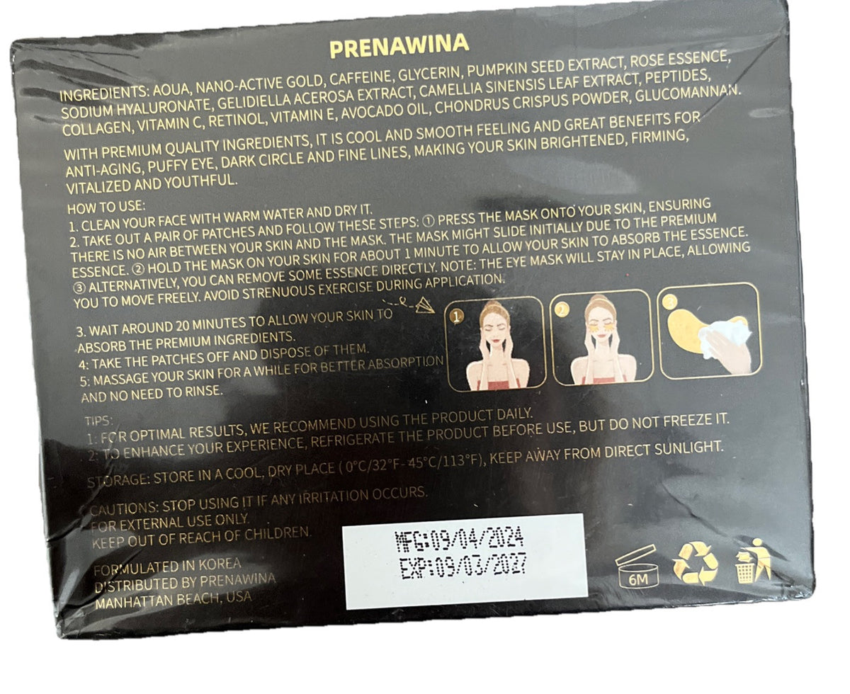 24K Gold Under Eye Patches for Eye Care - Anti-Aging & Brightening (30 Pairs)
