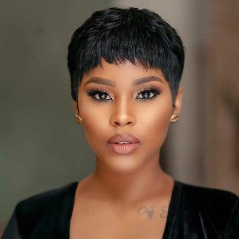 Black Pixie Cut Wig - Straight Human Hair Daily Wear Full Wig for Cosplay and Fashion