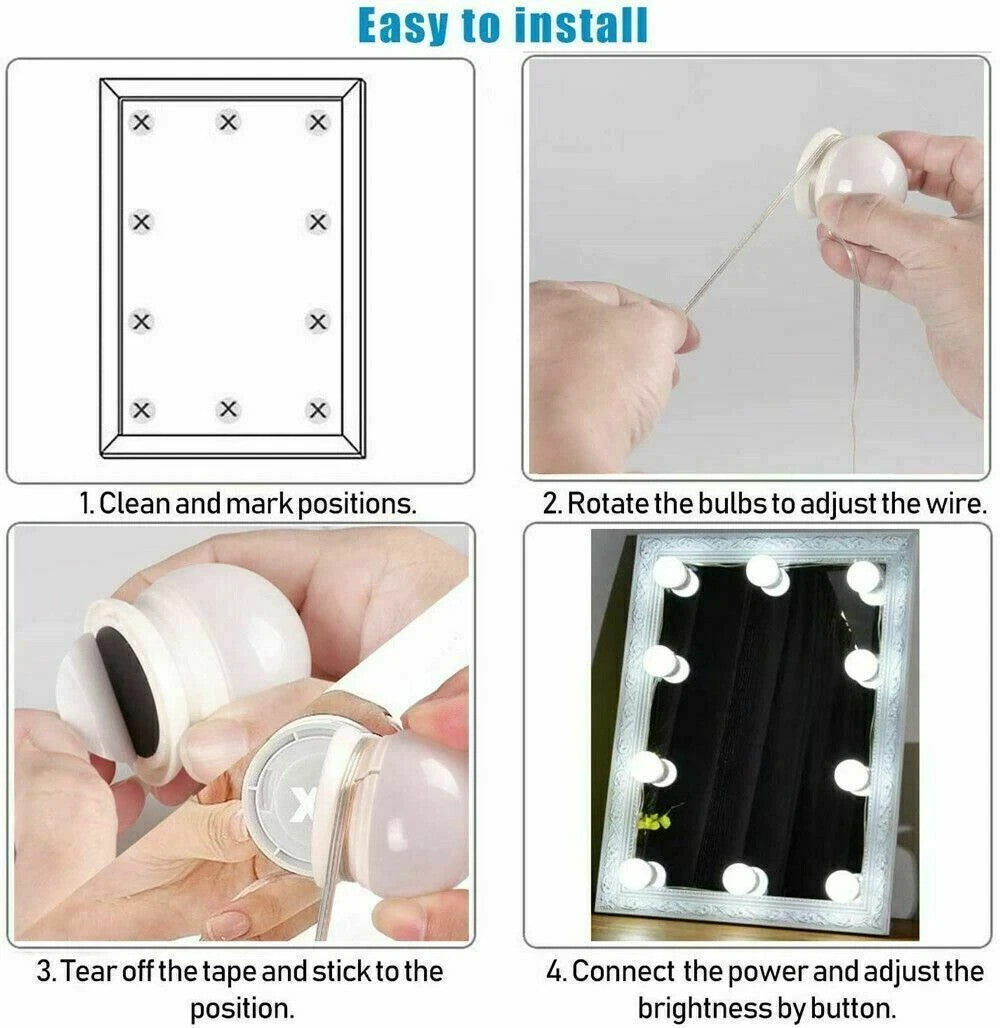 Makeup Mirror Light Kit with 10 Dimmable LED Bulbs - Hollywood Vanity Lighting