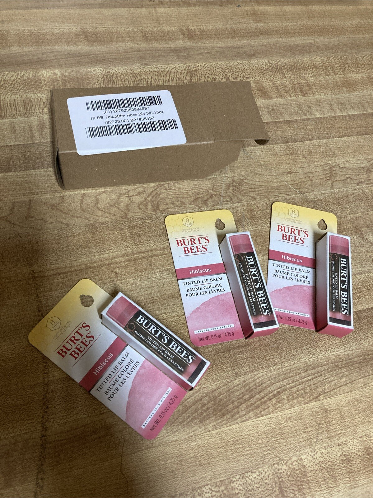 3 Pack Burt's Bees Hibiscus Tinted Lip Balm - 100% Natural, Nourishing & Hydrating