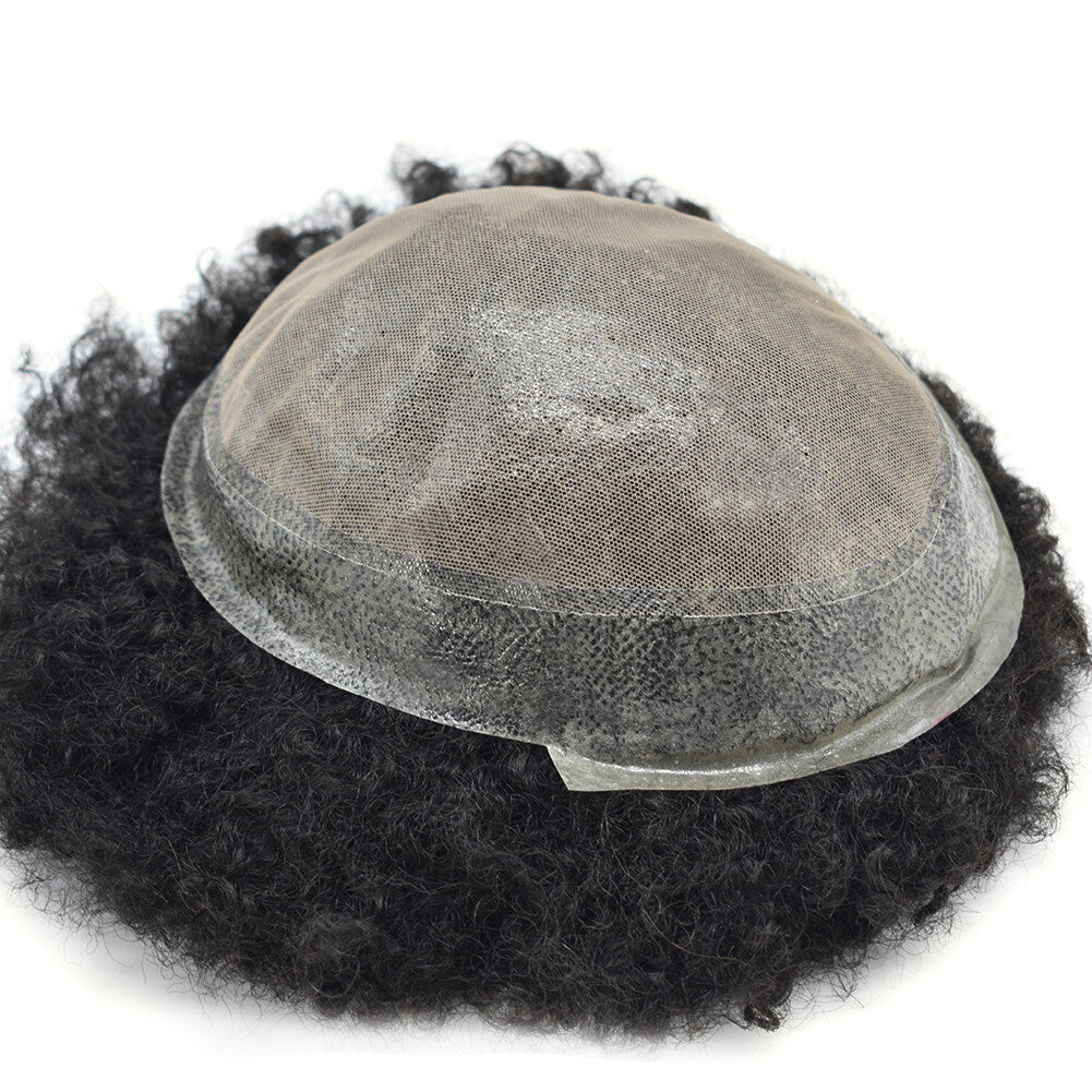 Mens Toupee Afro Curly Wig Lace Front 8x10 Inch Indian Human Hair PU-F