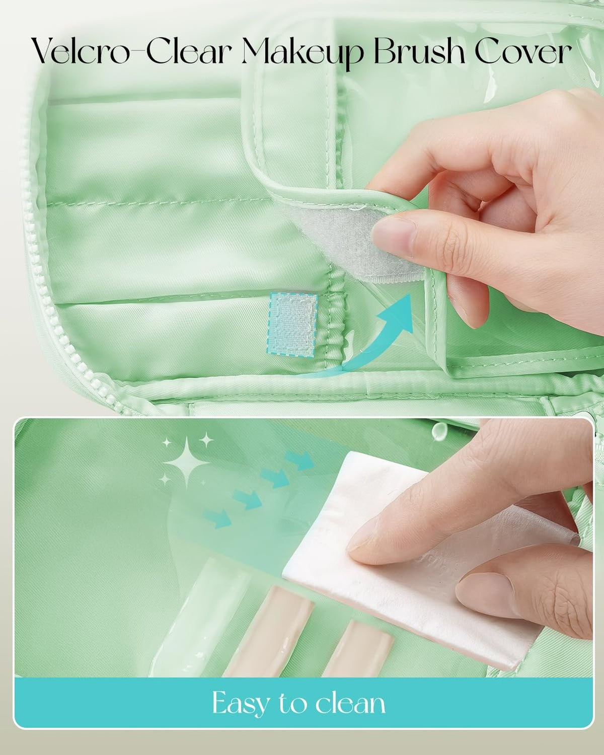 Large Waterproof Travel Makeup Bag for Women and Girls - Mint Green