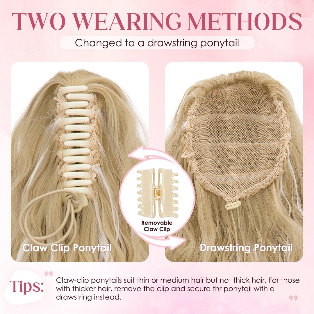 Thick & Long Clip-In Ponytail Hair Extensions with Claw Clip - Natural Human Hair