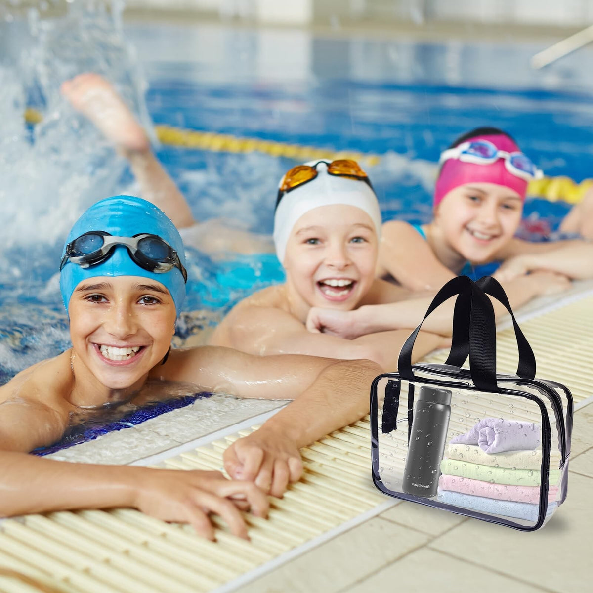 Large Clear Cosmetic Bags Set with Handles - Waterproof PVC Toiletry Organizer
