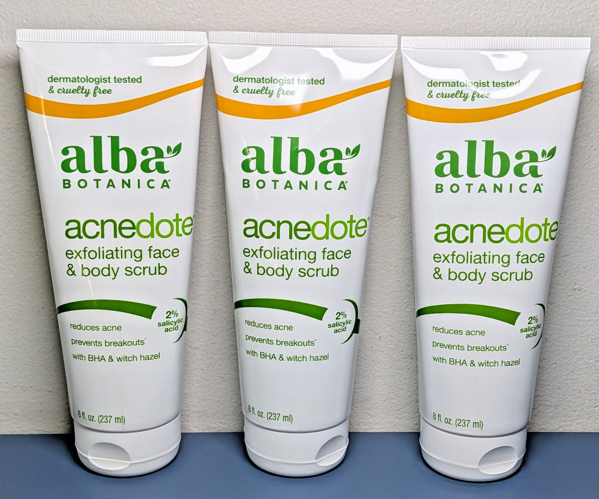 3-Pack Alba Botanica Acnedote Face Body Scrub 8 oz Salicylic Acid EXP
