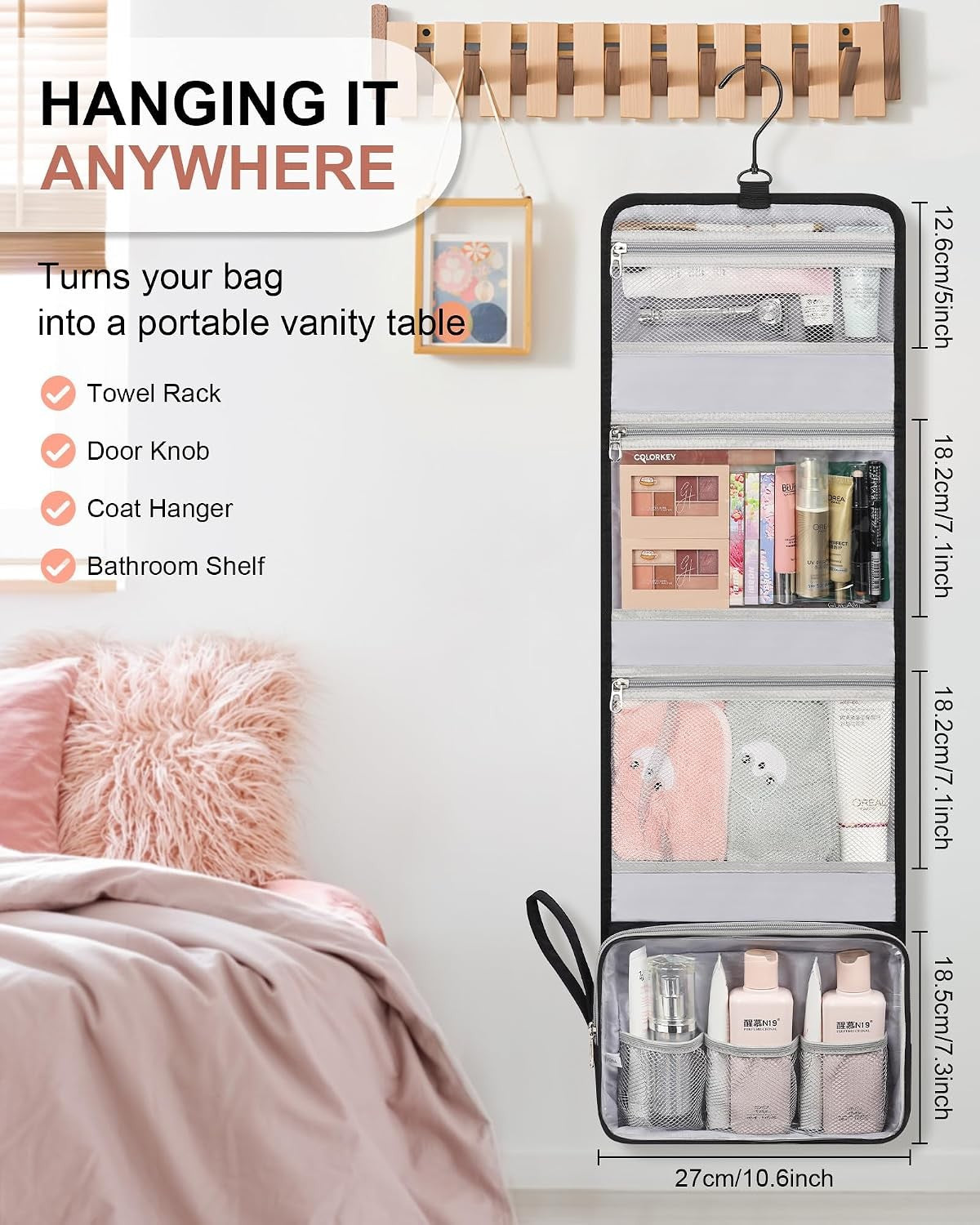 Large Capacity Hanging Toiletry Bag with Hook Travel Organizer