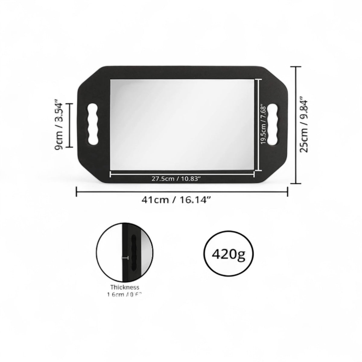 Large Double Handle Foam Barber Mirror 16.14 x 9.84 Inches