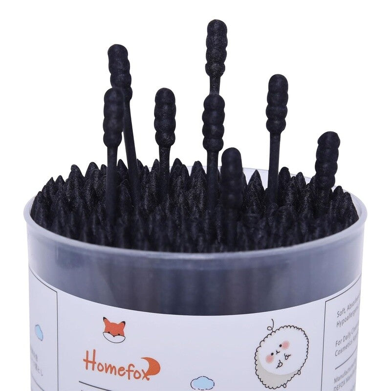 Organic Cotton Swabs with Spiral Tip - Lint-Free, Charcoal Infused, 200 Count