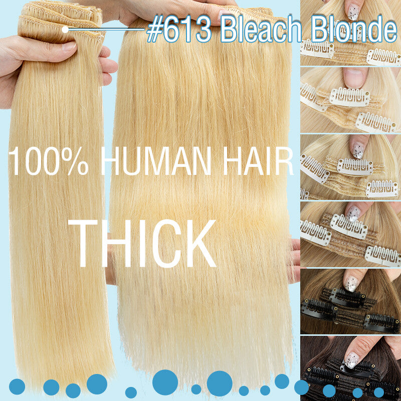 Thick Double Weft Clip-In Human Hair Extensions Full Head 150-170g