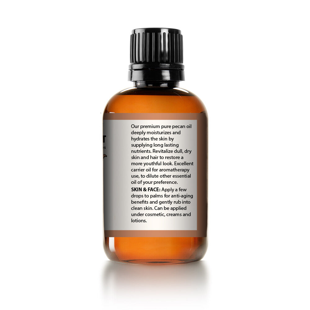 Pure Pecan Oil for Hair Skin Body Care - Cold Pressed 4oz