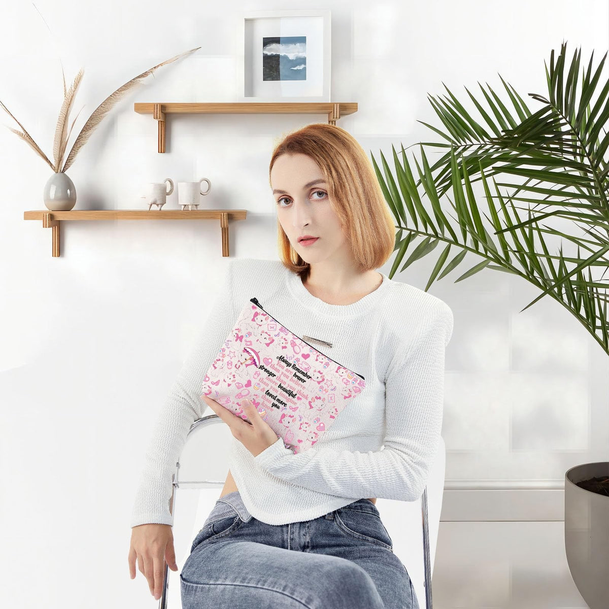 Cat Marie Cosmetic Bag - Waterproof Makeup Pouch with Quote, Travel Friendly
