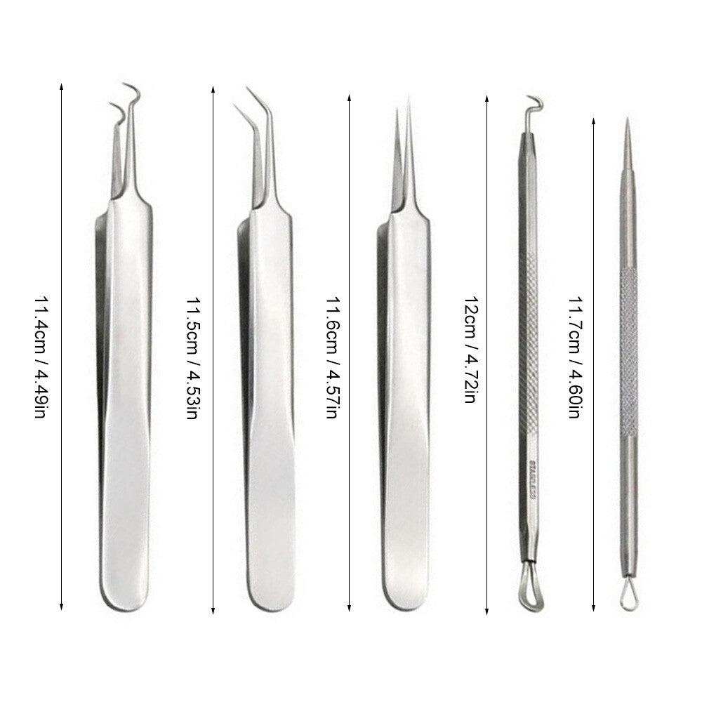 Blackhead and Acne Comedone Extractor Kit - Stainless Steel Pimple Remover with Tweezers & Case