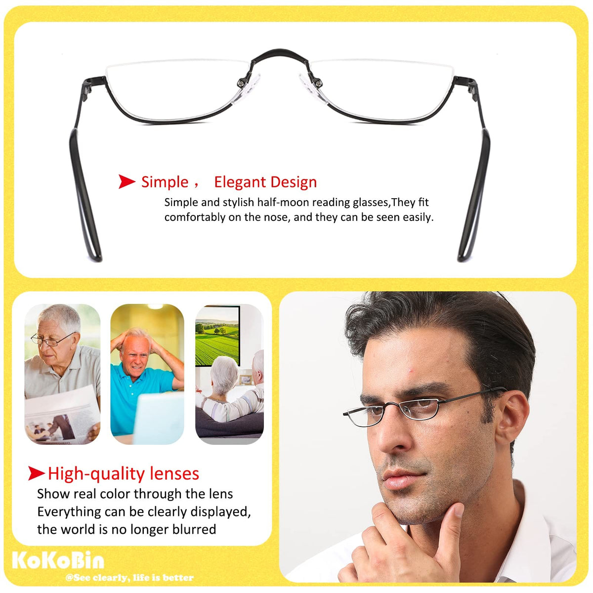 Half Reading Glasses 2 Pairs - Stylish Black & Gunmetal Reading Eyewear