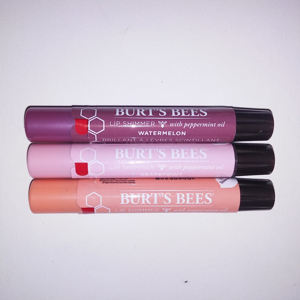 Set of 3 Watermelon Grapefruit Apricot Lip Shimmer Kissable Color - Burt's Bees