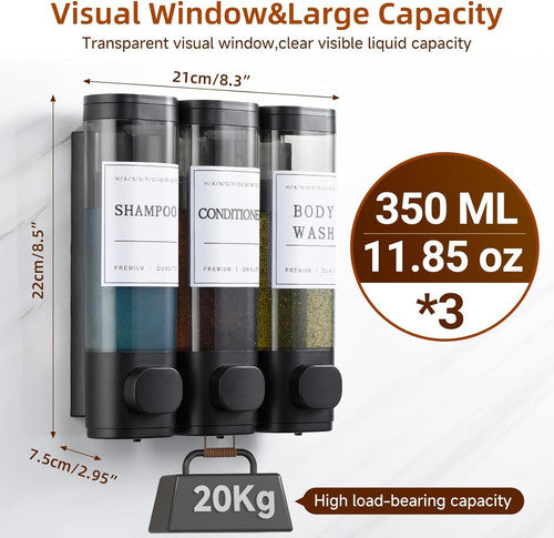 Shampoo and Conditioner Dispenser,Shower Soap Dispenser 3 Chamber No