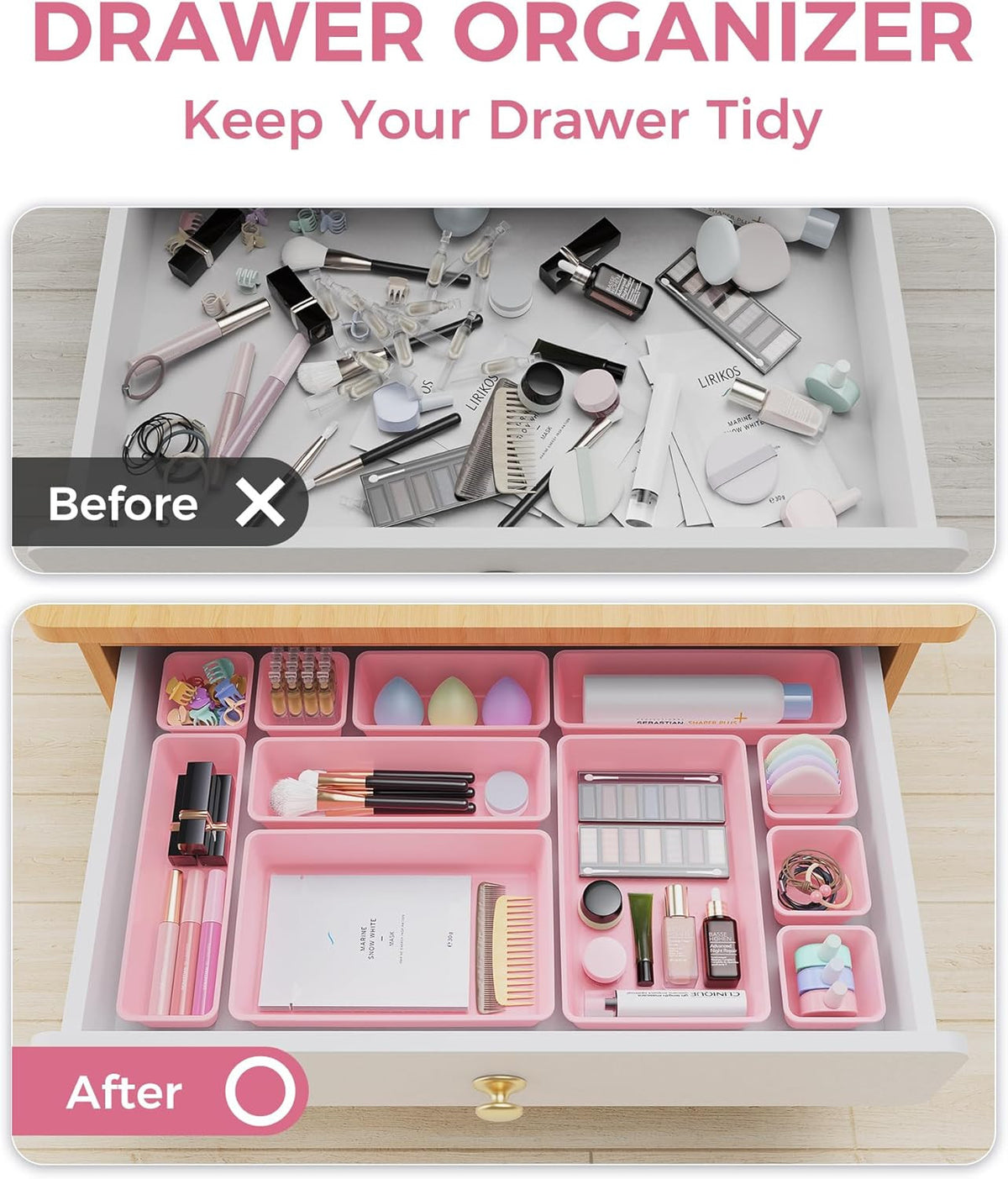 25-Piece Plastic Drawer Organizer Set with 4 Sizes for Vanity, Makeup, Office & Kitchen Storage