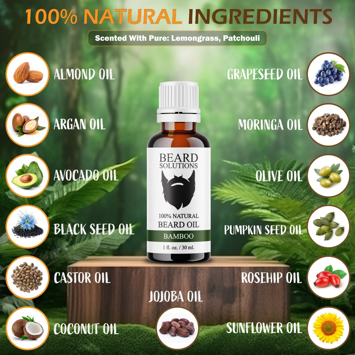 Natural Beard Oil with Essential Oils for Growth & Nourishment - 1 oz