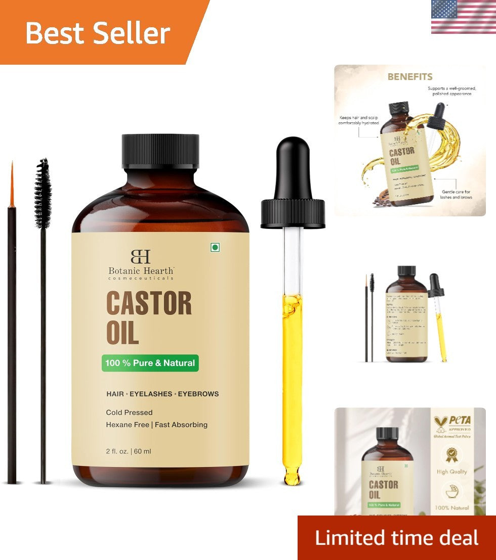 Pure Castor Oil Hair Treatment for Frizz Control and Nourishment - 2 Fl Oz