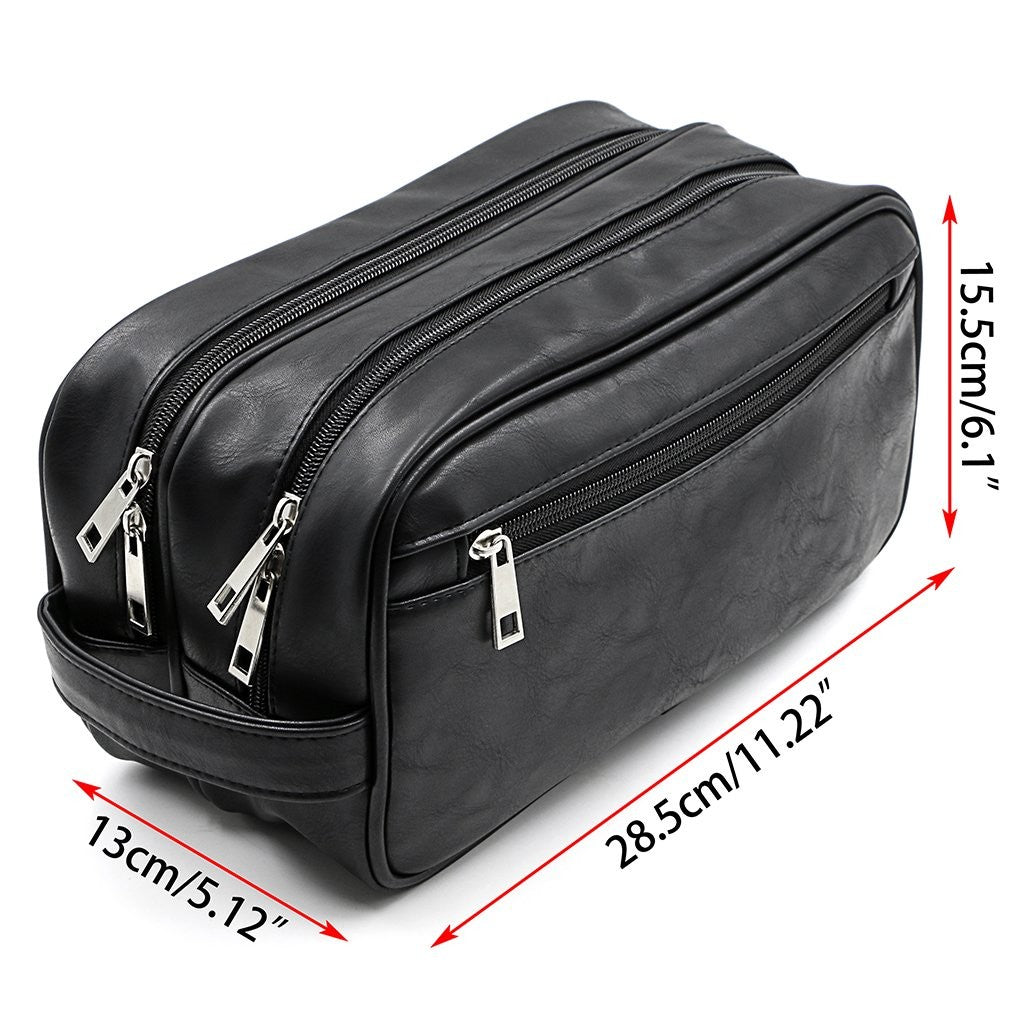 Unisex Waterproof PU Leather Travel Toiletry Bag Organizer with Handle
