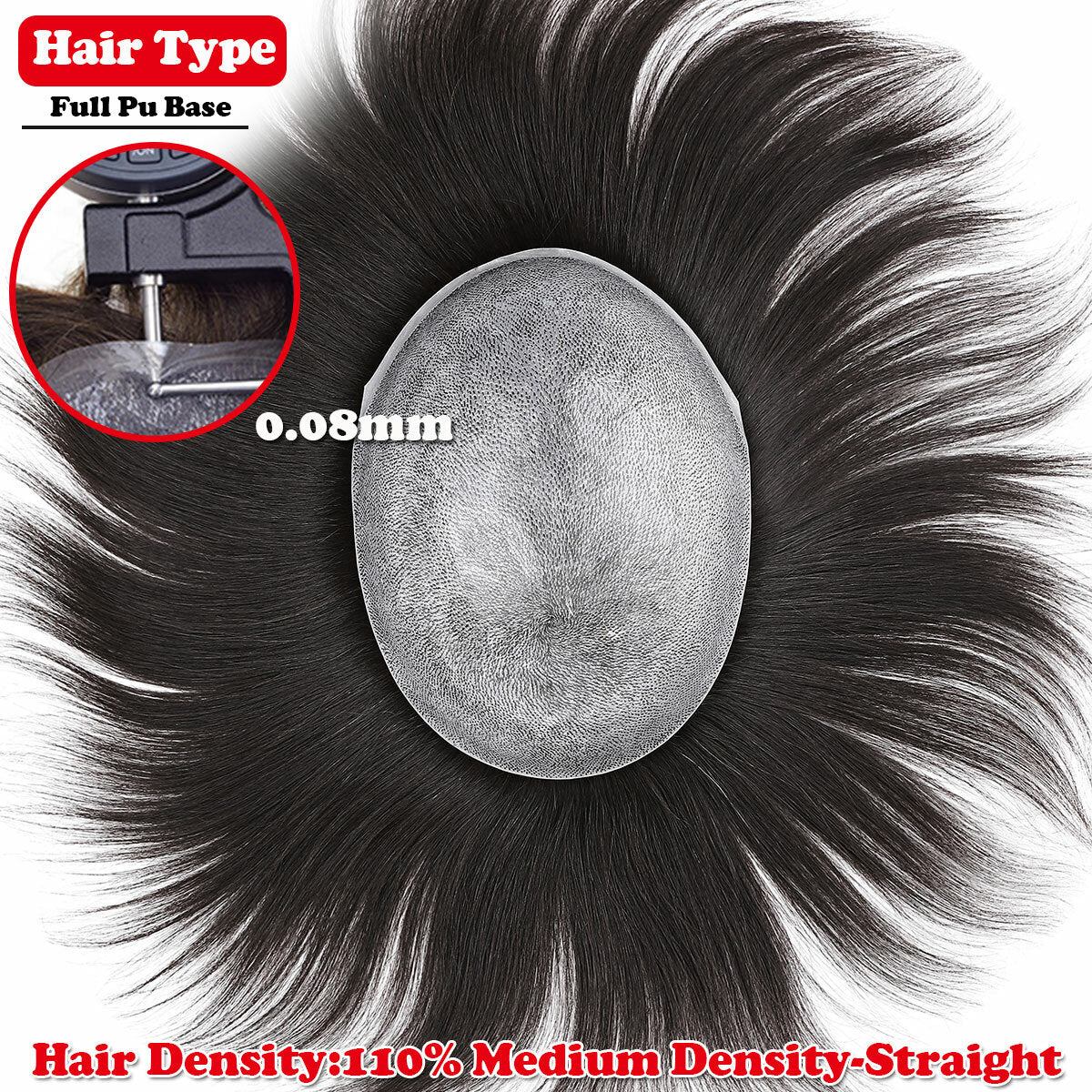 Men's Hair Replacement System Toupee with Skin-Like PU Base - Human Hair