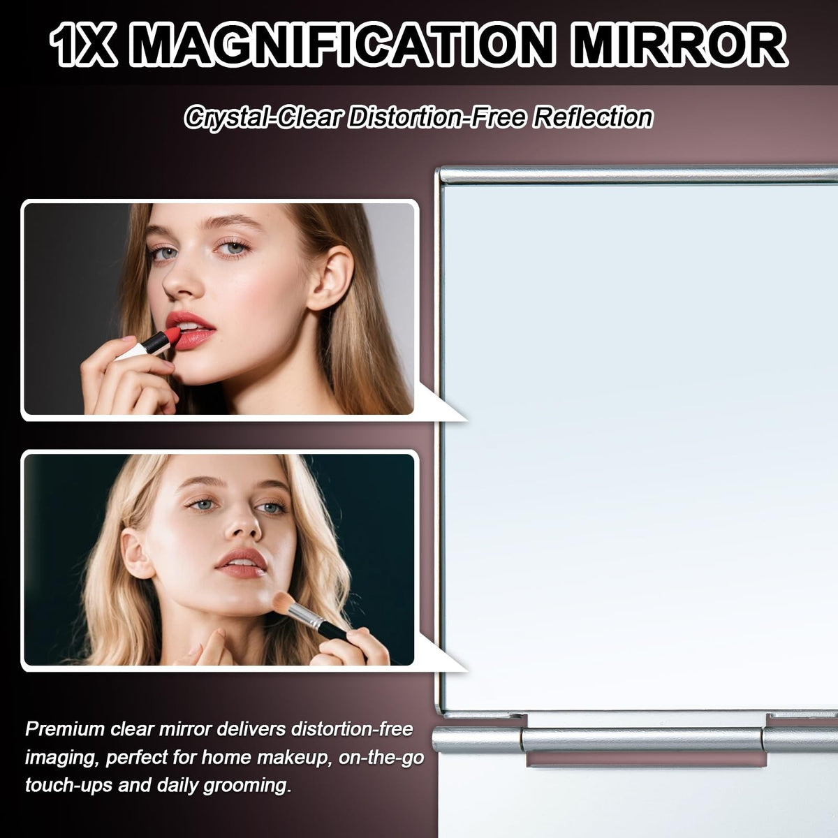 Portable Rectangular Travel Mirror - Silver Compact Makeup & Handheld Mirror