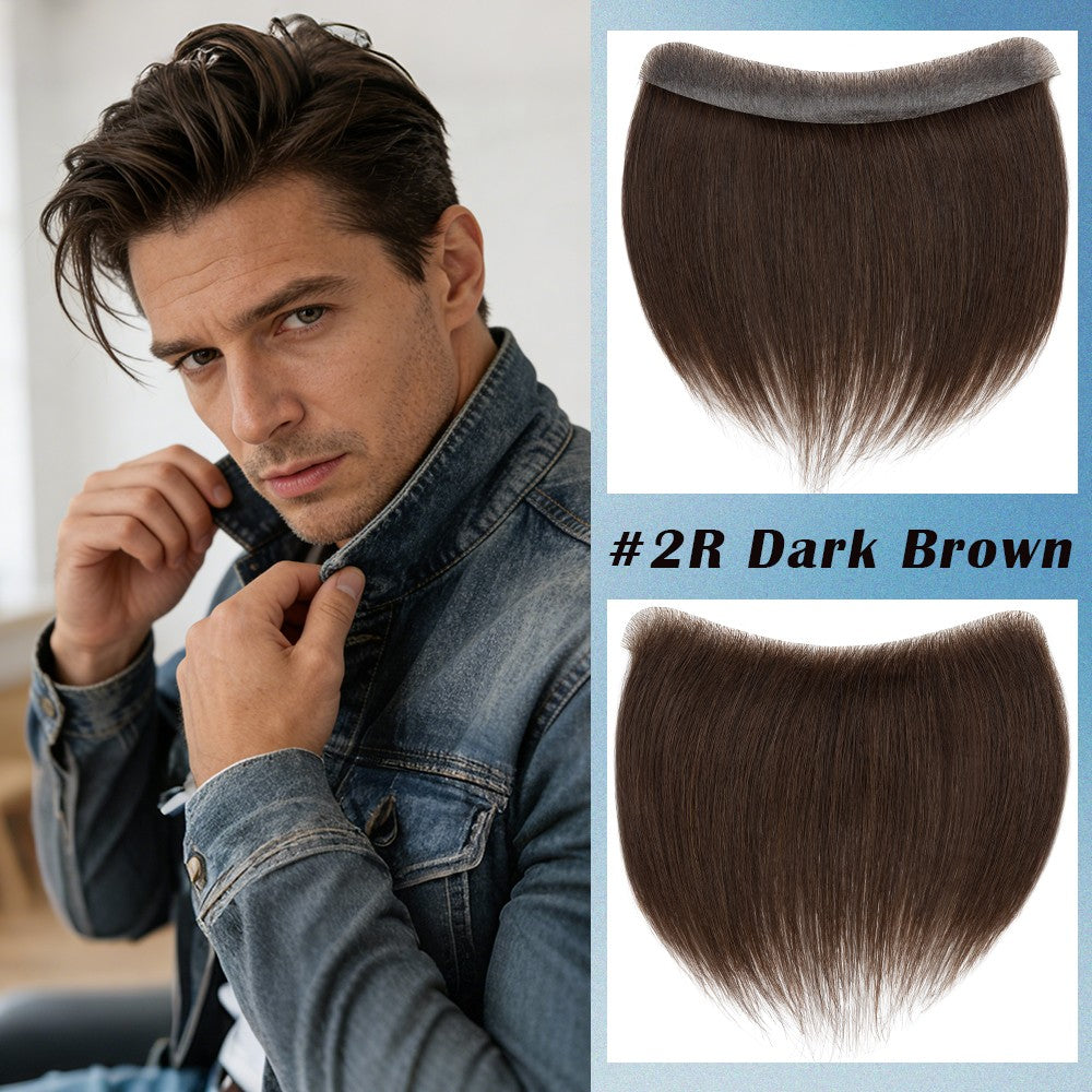 Mens Forehead Hairline Toupee Human Hair Replacement System Front Piece Wig
