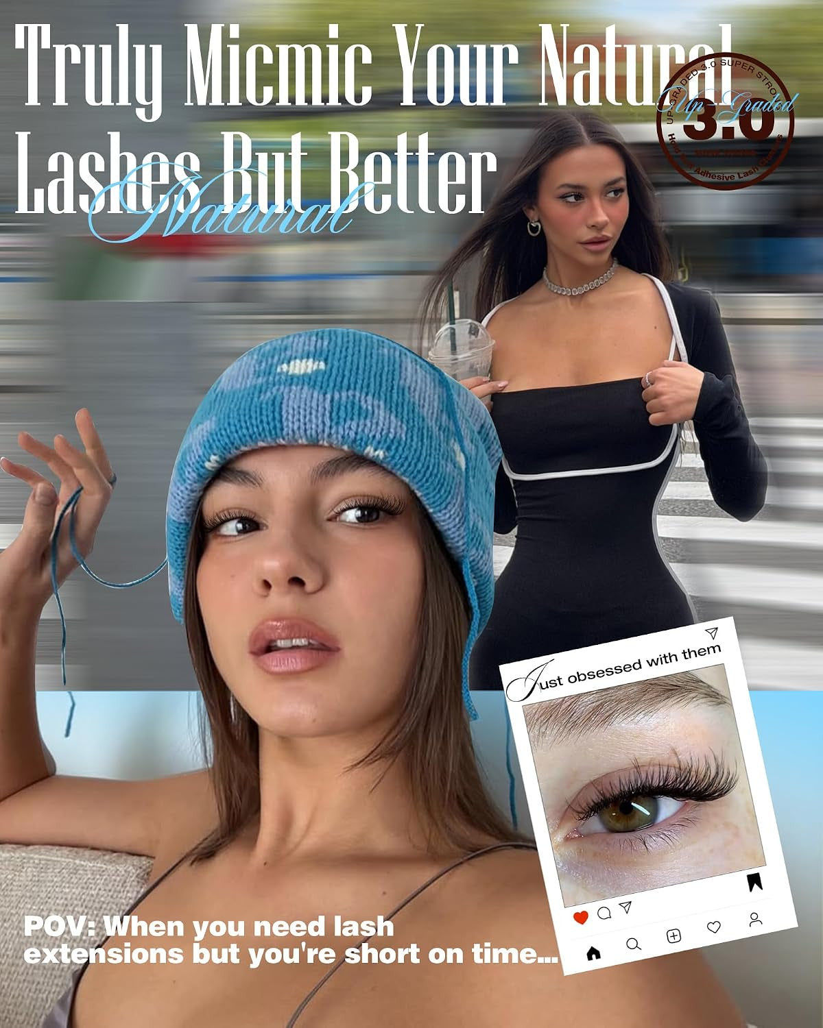 Self Adhesive Eyelashes Wispy Clusters Long-Lasting Waterproof Natural Look