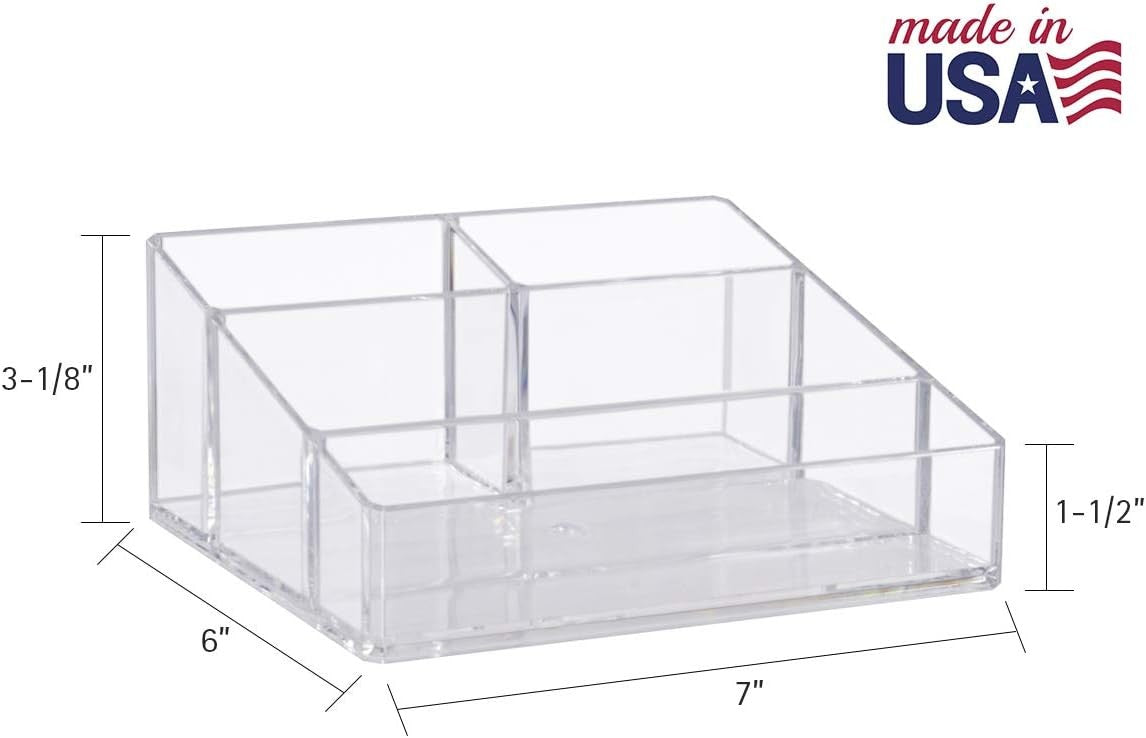 Clear Plastic Vanity Makeup Organizer with 4 Compartments - Compact Storage