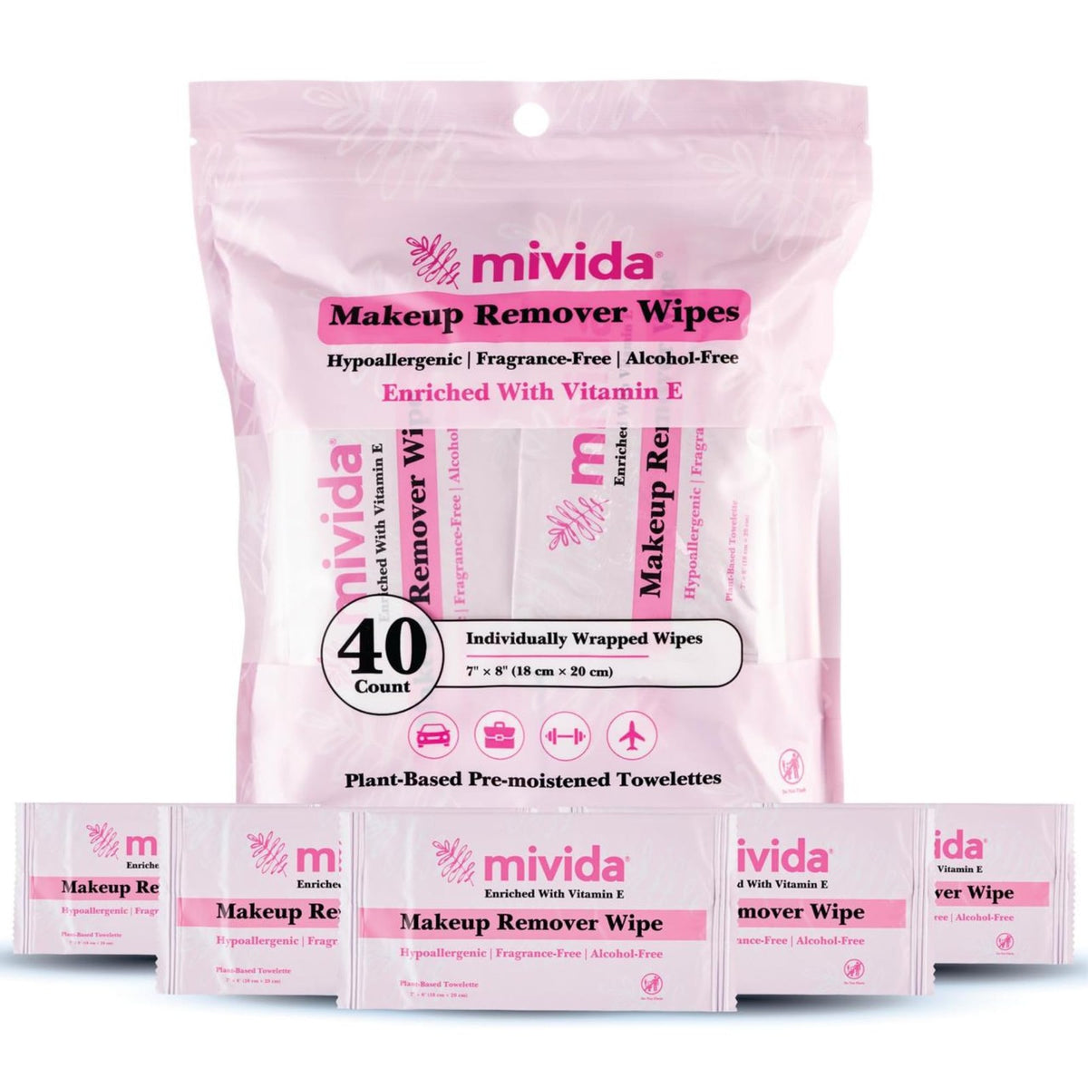 Hypoallergenic Makeup Remover Wipes with Vitamin E - 40 Count, Gentle & Fragrance-Free