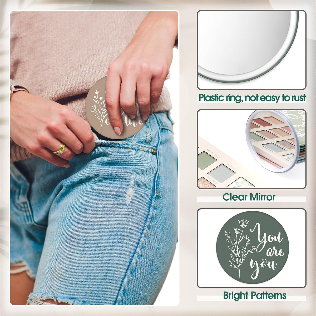 30 Pack Inspirational Compact Pocket Mirrors for Women - 2.76 Inch