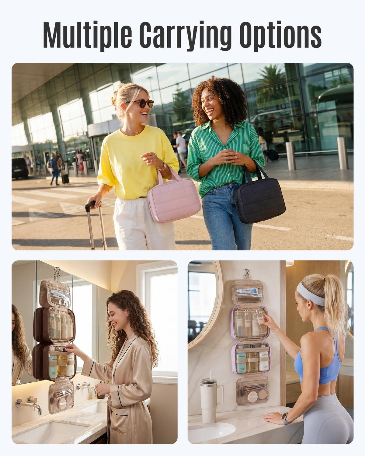 Travel Toiletry Bag with Hanging Organizer and Water-Resistant Fabric