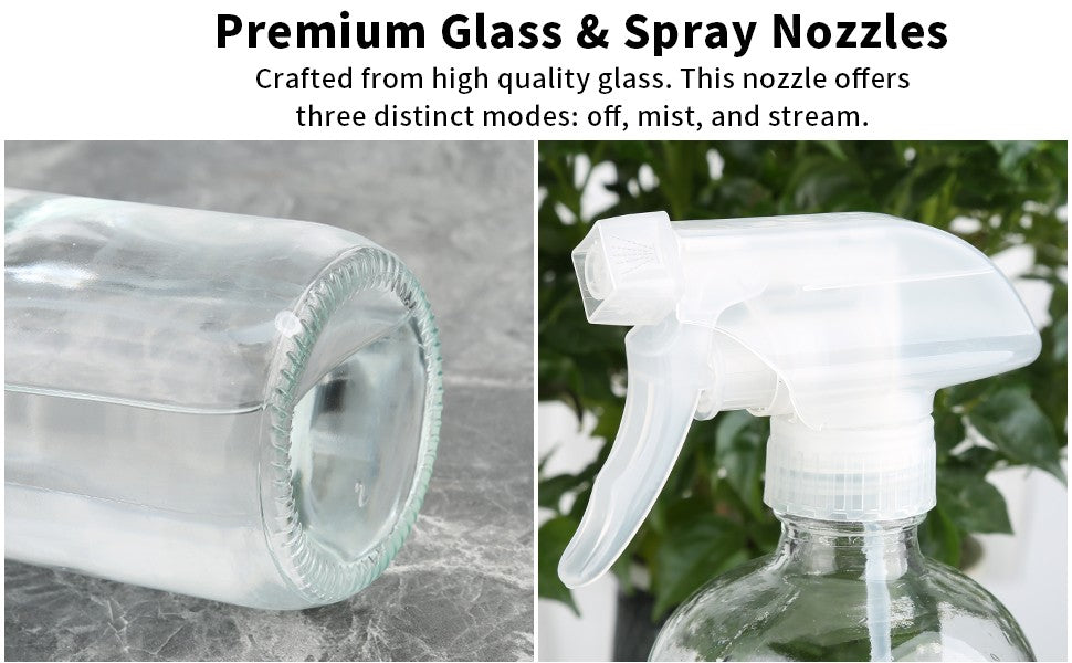 16oz Glass Spray Bottles with Silicone Sleeve - Refillable & Leak-Proof