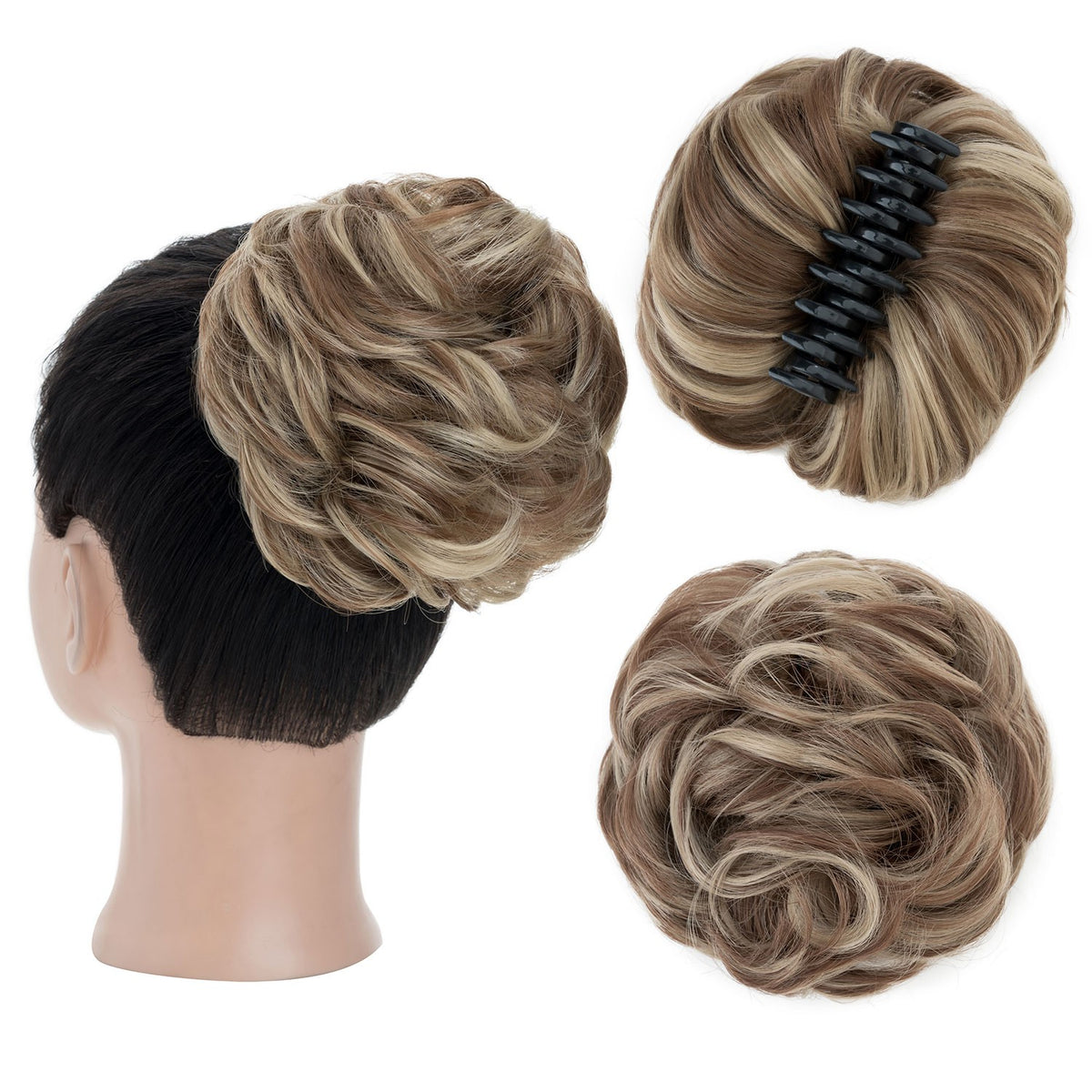 Thick Messy Curly Hair Bun Claw Clip Extensions - Multiple Colors & Lengths