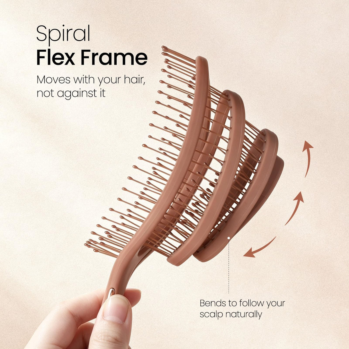 Spiral Flex Hair Brush for Detangling & Scalp Massage - Mocha