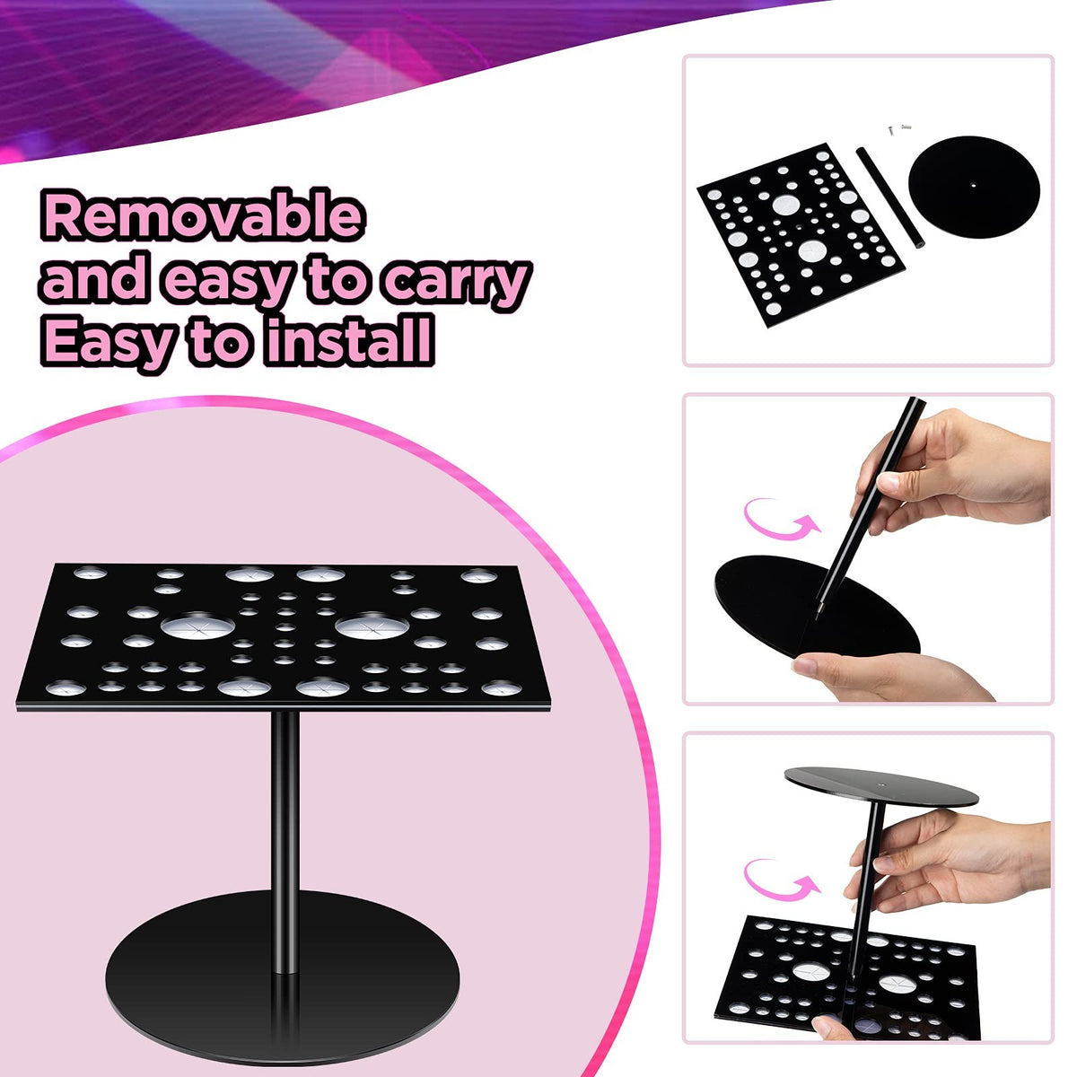 Acrylic Silicone Makeup Brush Drying Rack - Holds 54 Brushes, Collapsible & Portable