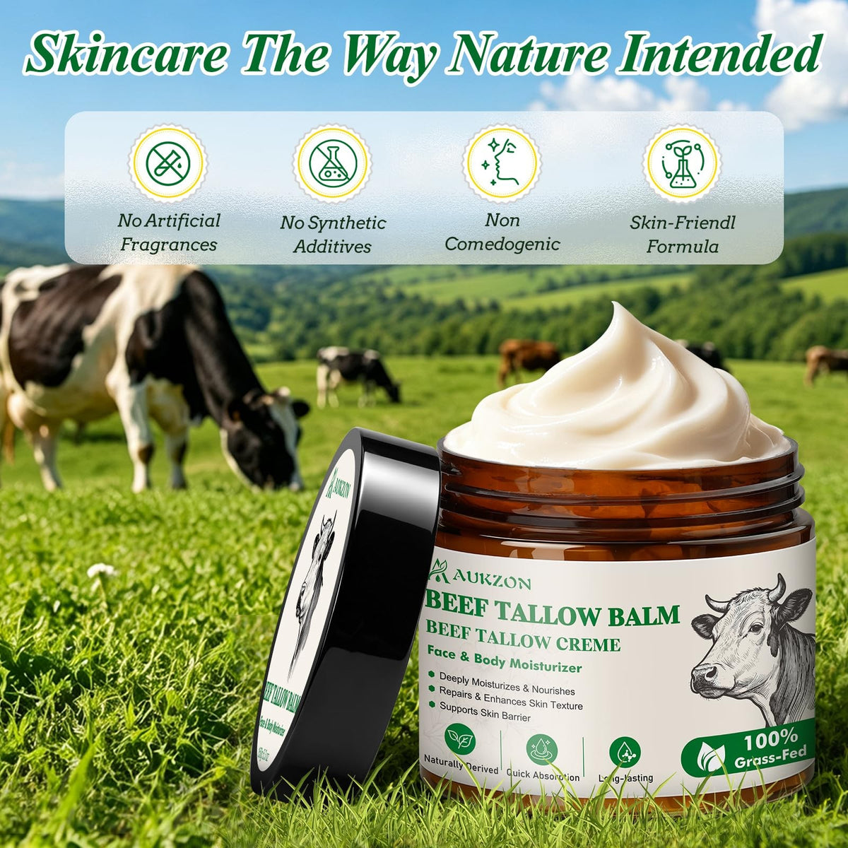 AUKZON Beef Tallow for Skin - 100% Grass-Fed 5.3 Ounce (Pack of 1)