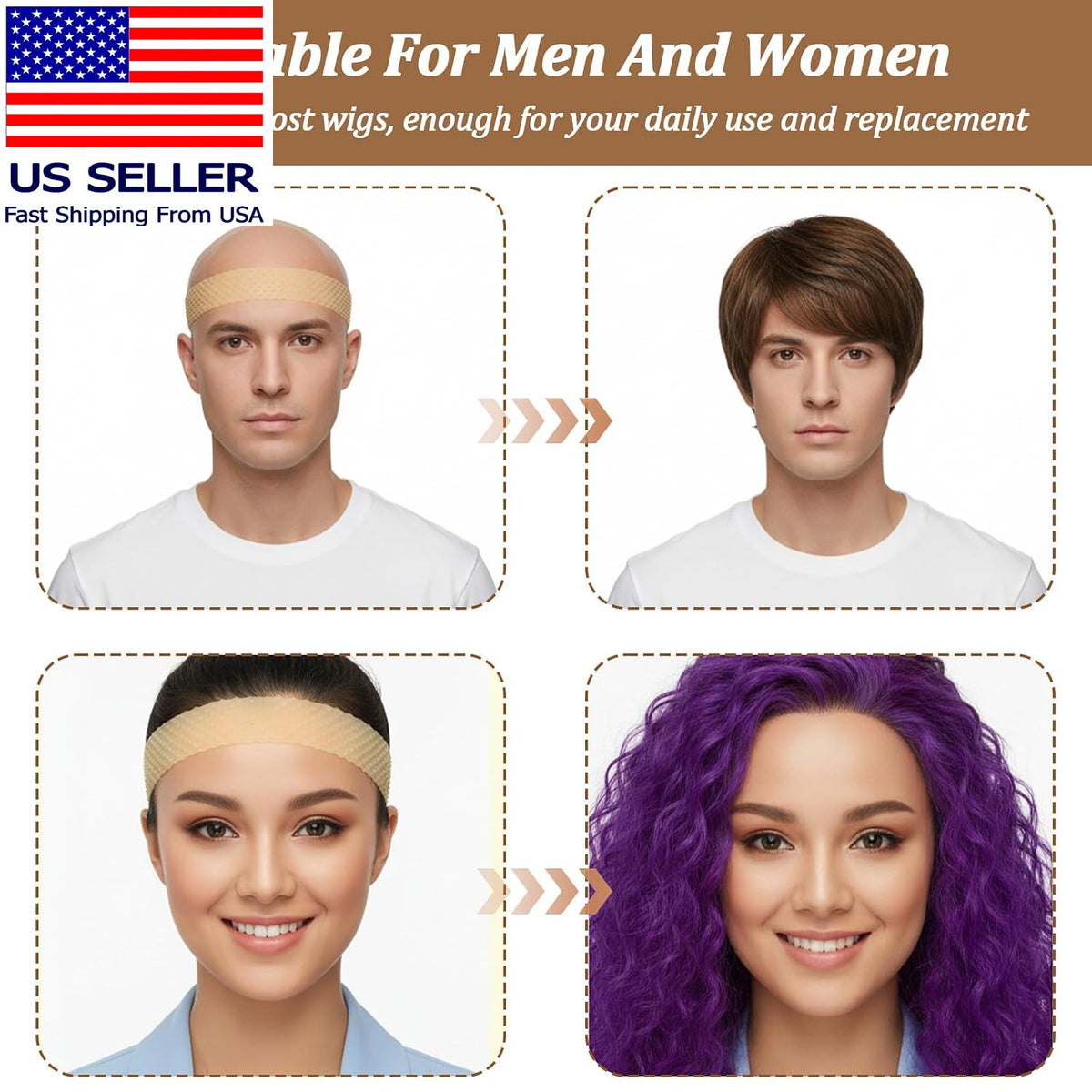 Silicone Wig Grip Headband - Non-Slip, Adjustable, Reusable, 4 Pack