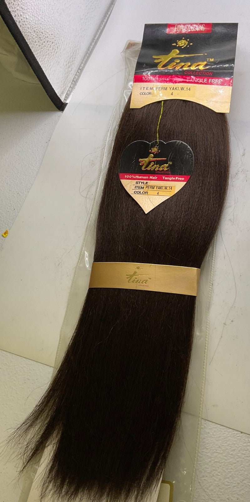 Human Hair Perm Weave 14-inch Yaki Style in Color 4 - Tina Collection