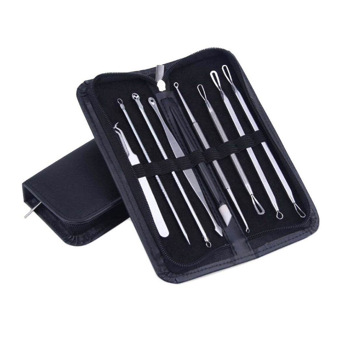 Blackhead Removal Tool Set - 9-Piece Acne Pimple Extractor Kit with Leather Case
