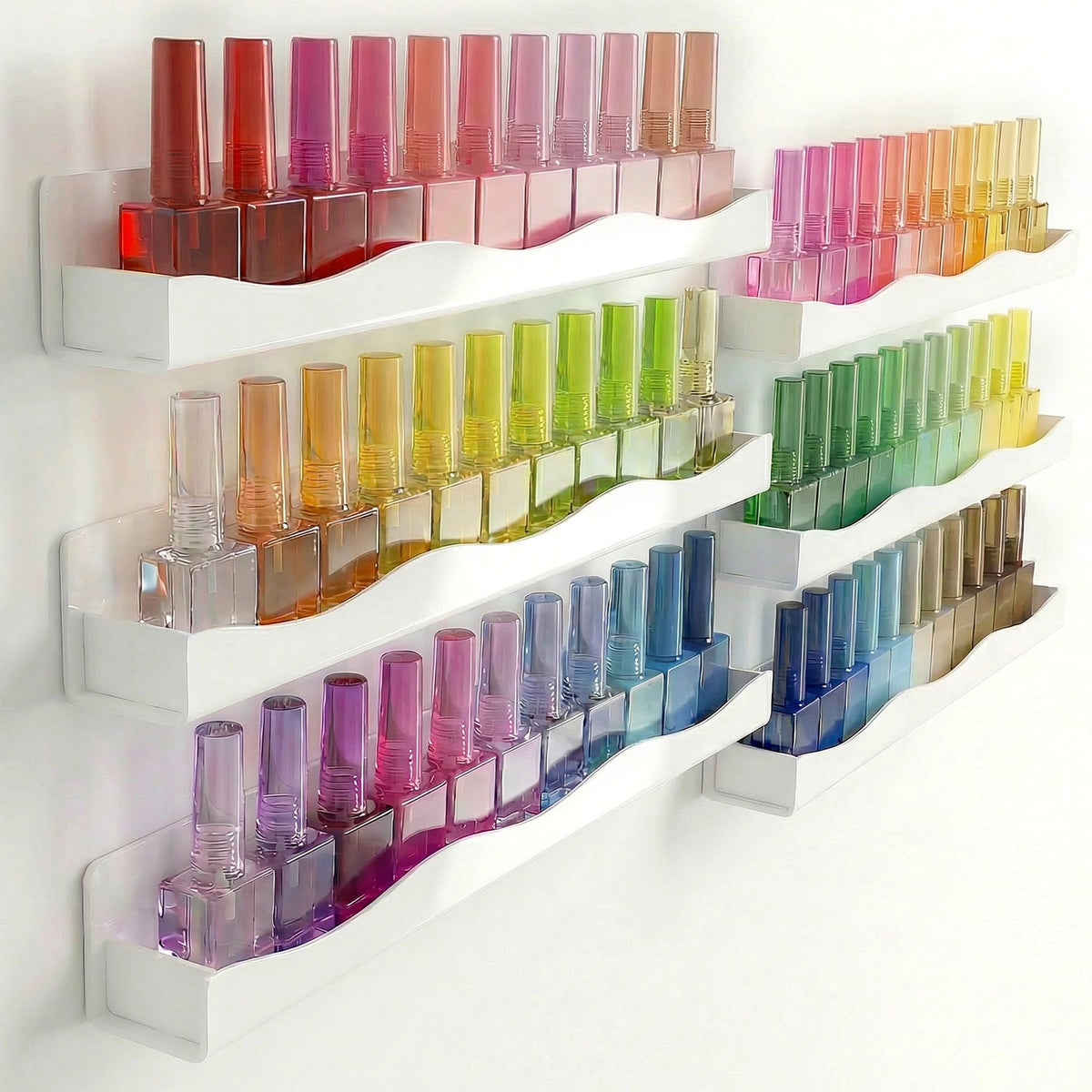 Wall Mounted Nail Polish Rack Organizer Display Shelves - White Acrylic, 6 Pack