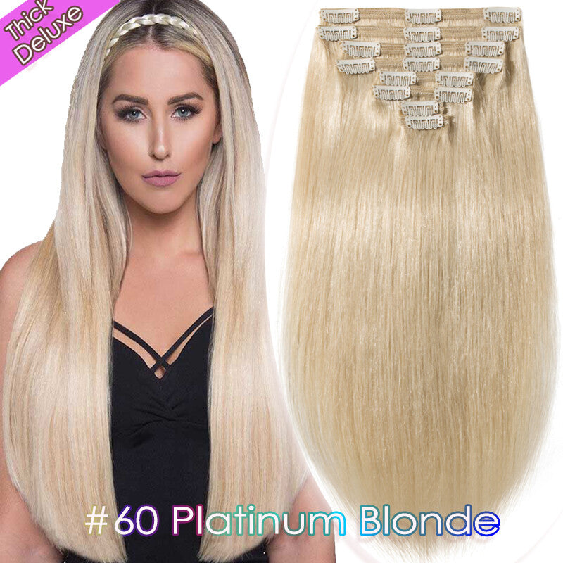 Double Weft Clip-In Hair Extensions 100% Remy Human Hair Thick Full Head