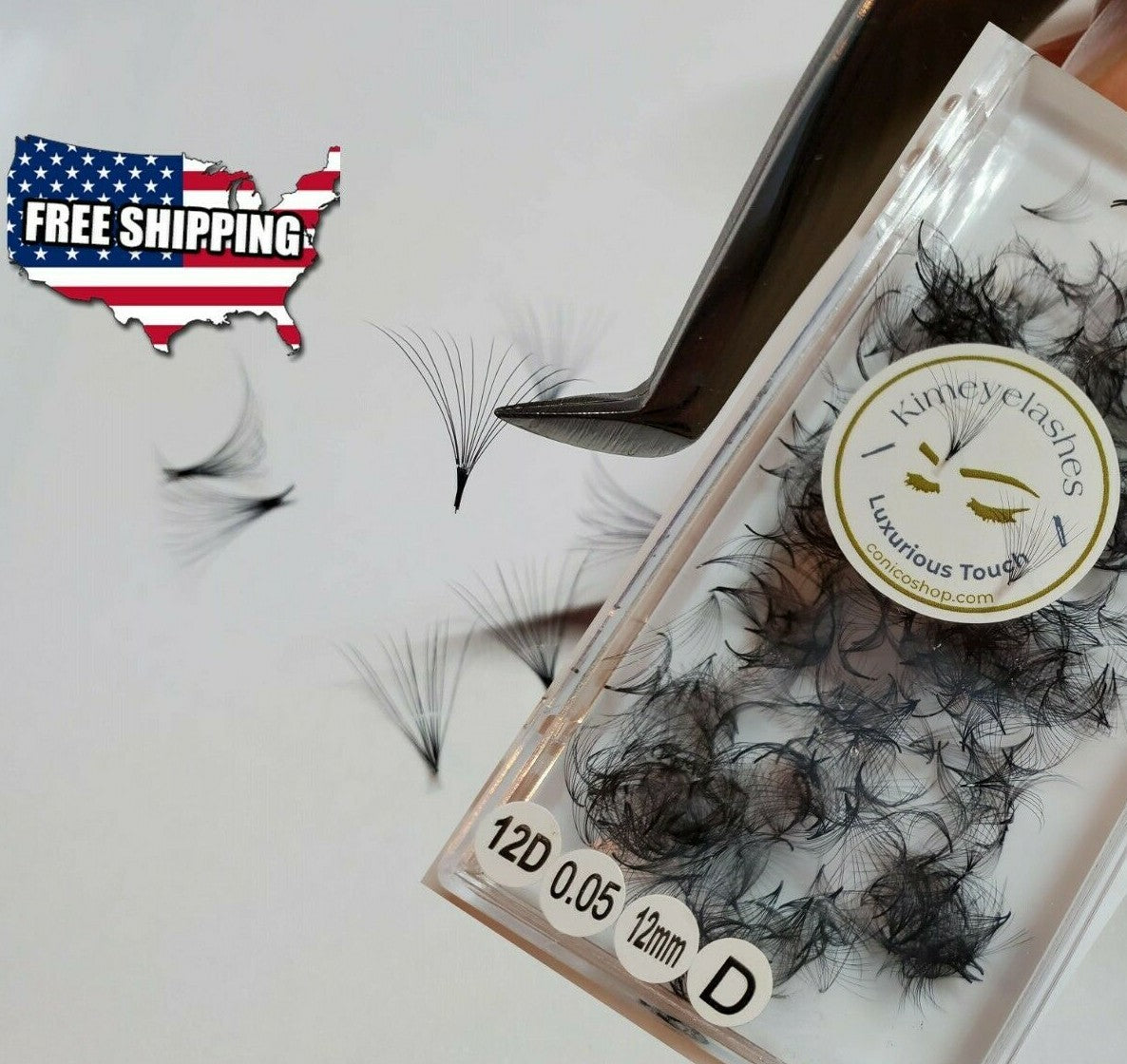 Premade Volume Eyelash Extensions Fans 12D Black C & D Curl 0.05mm 10-16mm