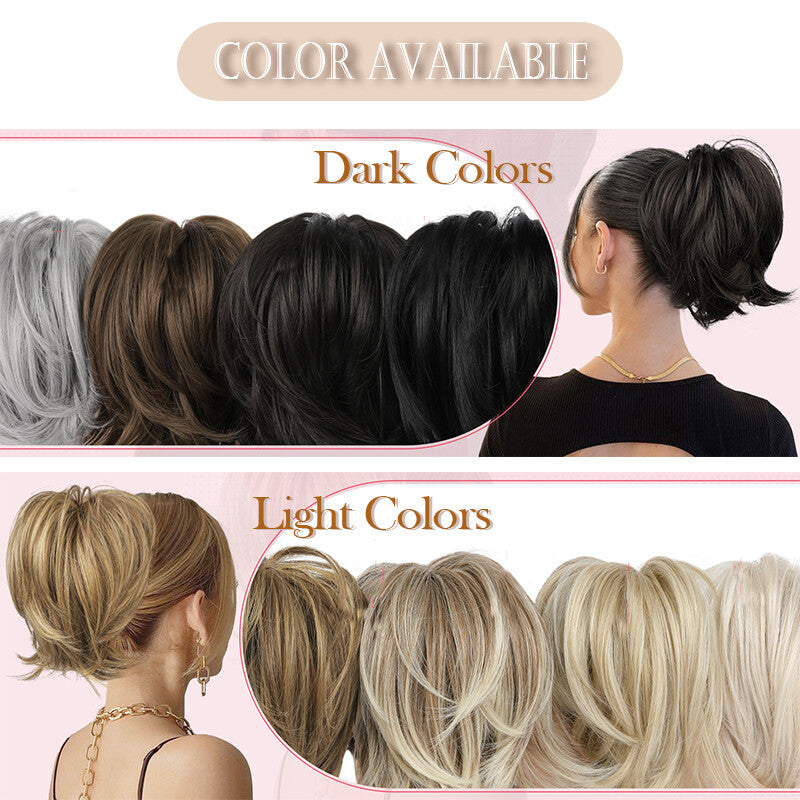 Messy Bun Scrunchie Hair Ponytail Claw Clip Updo Extensions - Thick Ombre