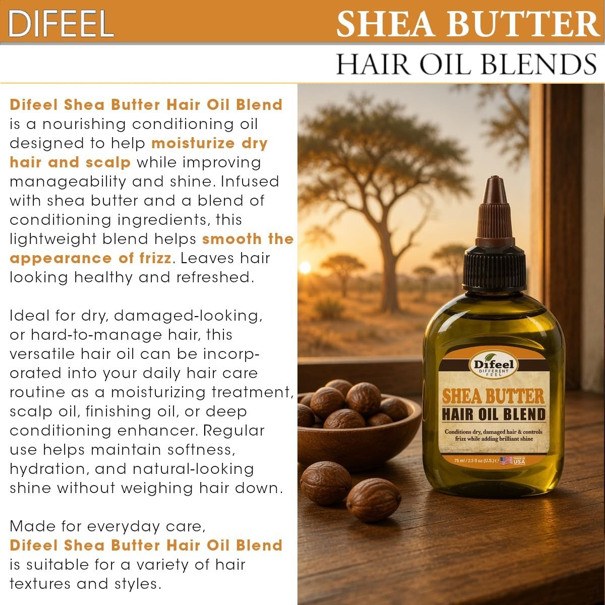 Travel-Sized Shea Butter Hair Oil Blend for Damaged, Dry, Frizzy Hair