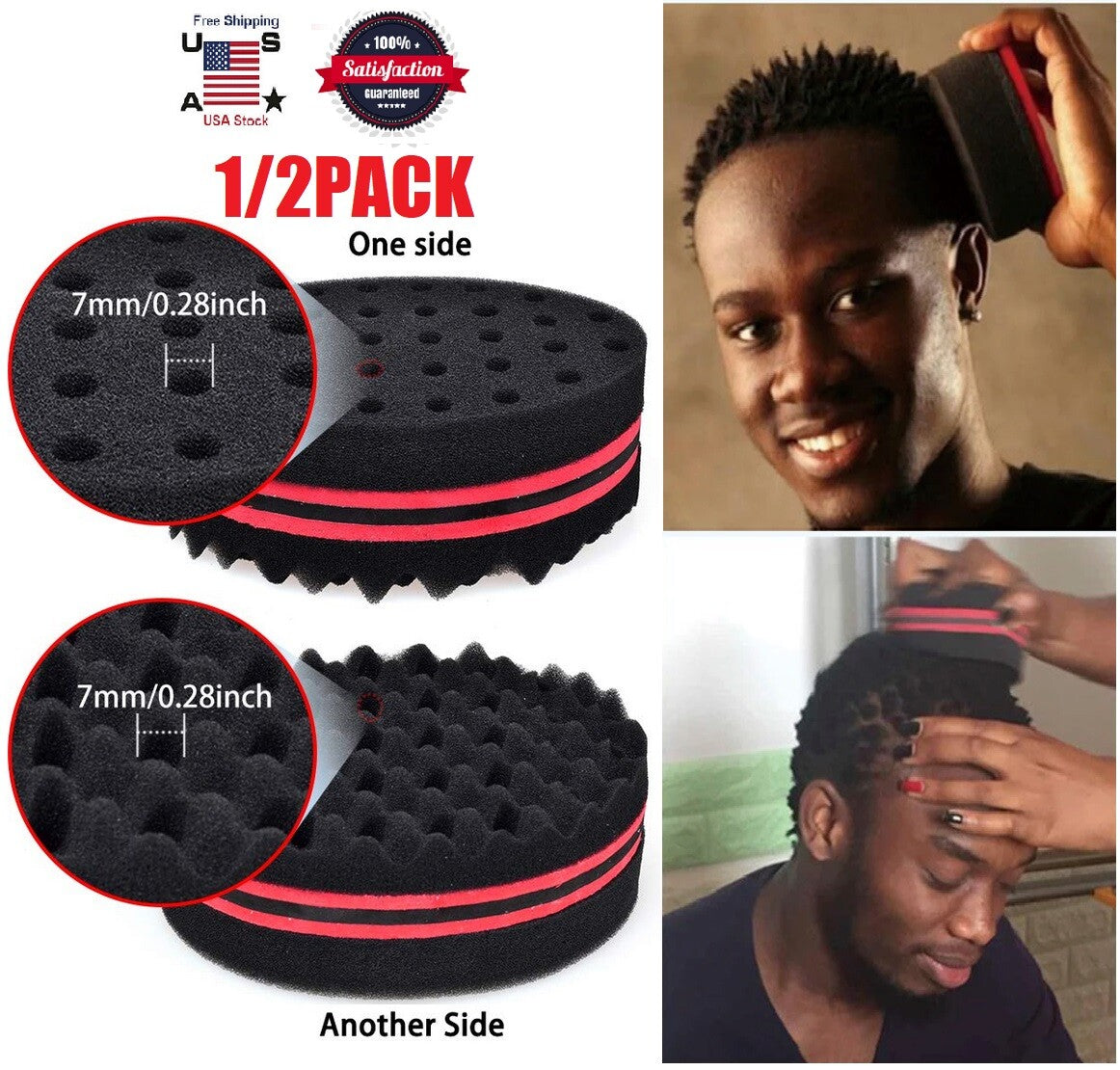 2pcs Wave Barber Sponge Hair Brush Afro Curl Twist Dreads Coil Men