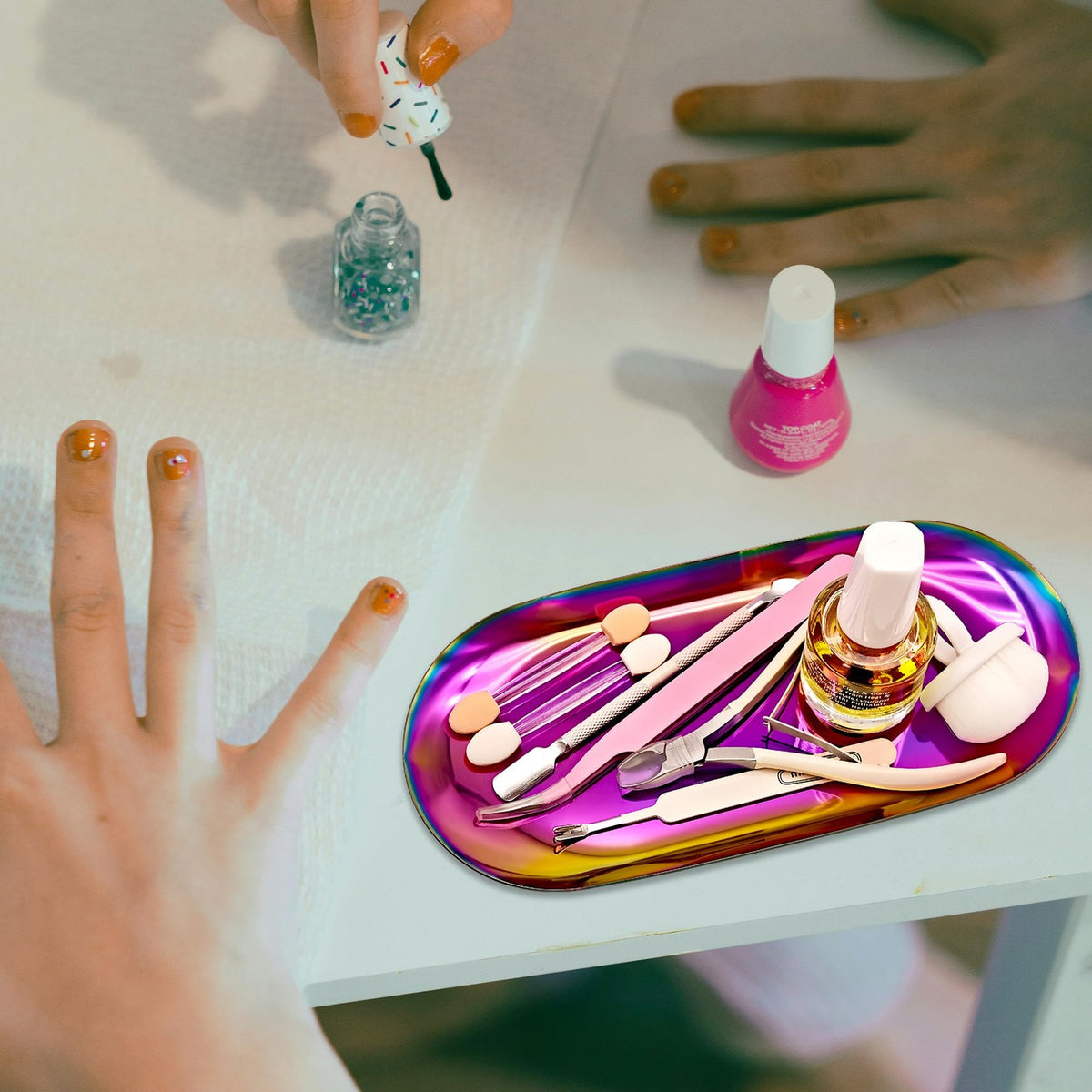 Colorful Mirror Finish Nail & Jewelry Organizer Tray - 7x3.3 Inch