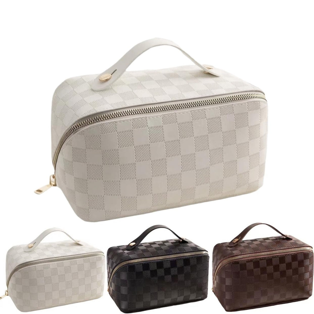 Large Capacity Travel Makeup Bag with Divider & Waterproof PU Leather