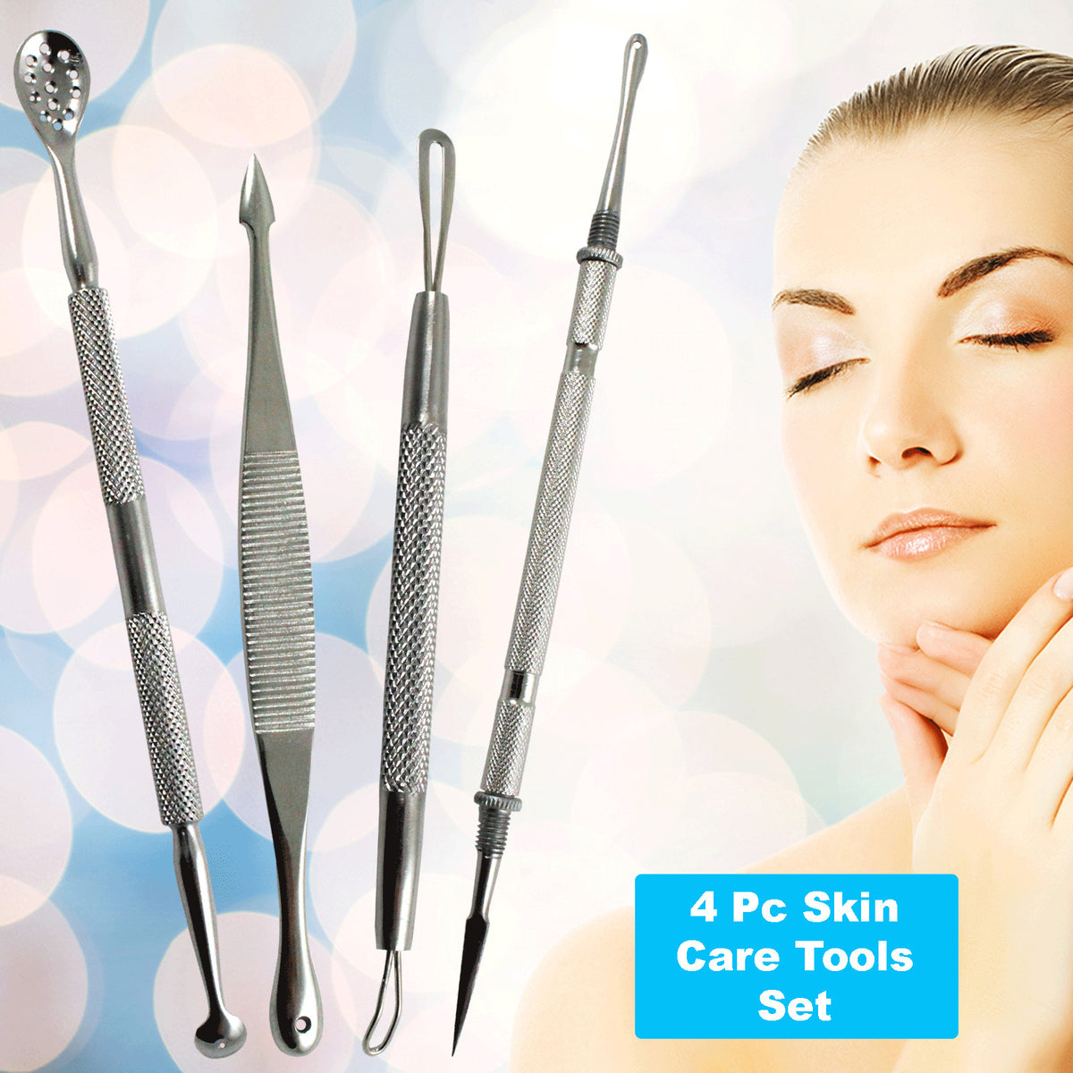 Stainless Steel Blackhead Remover Tools Kit - 4 Piece Acne Extraction Set