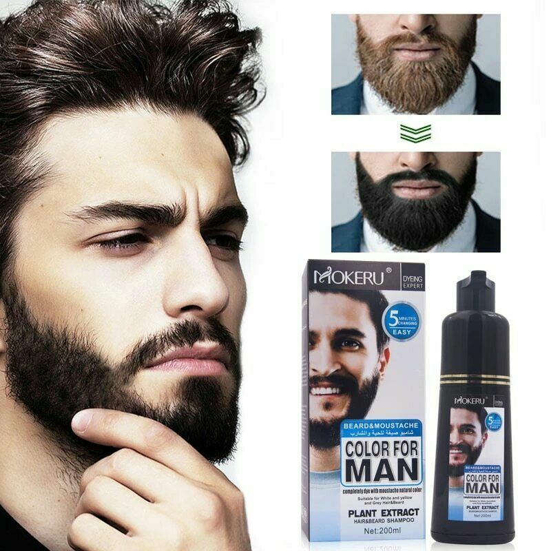 200ml Men’s Black Beard Hair Dye Shampoo - Natural Darkening & Coloring