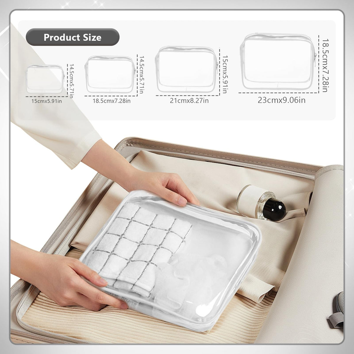 Clear Cosmetic Bag Set 4 Pcs Waterproof Travel Toiletry Organizer